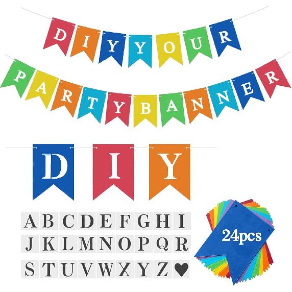 Blue Banner kit,  Phrase Banner, ize Your Party Banner Signs, Handwriting Banners Party Supplies Unique Decor With Letters A~Z and heart Stencil