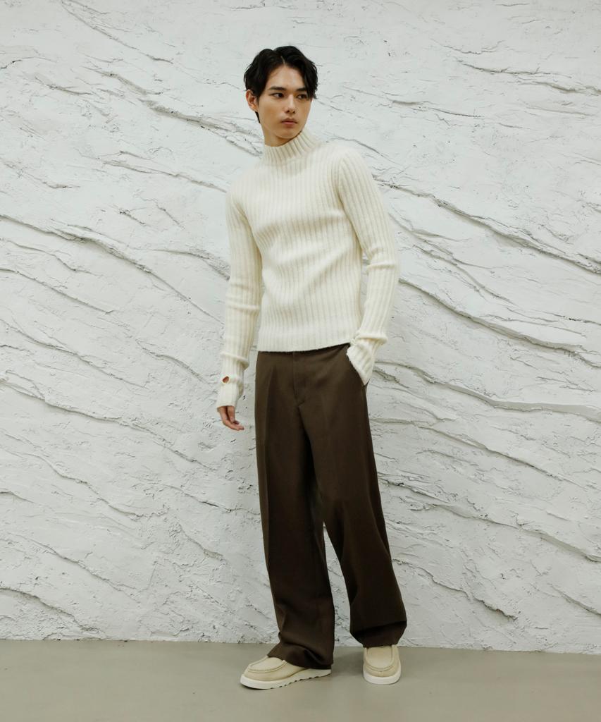 SIGNATURE Wool-Like No-Tuck Wide Fit Slacks [Brown]