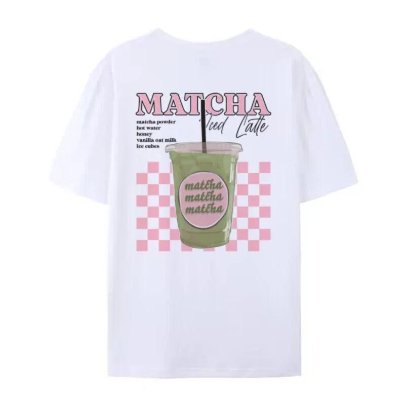 

Matcha Latte Back Print TShirt Women Fashion Clothing Cute Matcha Lover T Shirt Y2k Aesthetic Egirl Loose Retro Streetwear Tops S