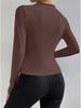 2024 High Neck Solid Color Slim-Fit Women's Long Sleeve Ruched T-Shirt