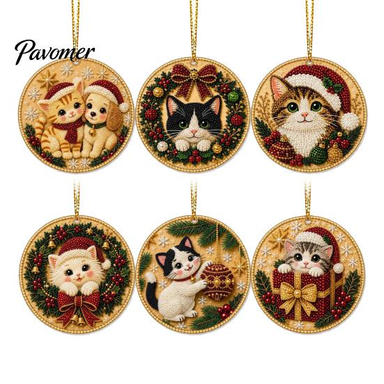 Acrylic Santa Hanging Ornaments 6 Pcs Christmas Pearl Art Ornaments, 2D Flat Holiday Tree Pendant, Effect Decoration for Home Wall Door Window