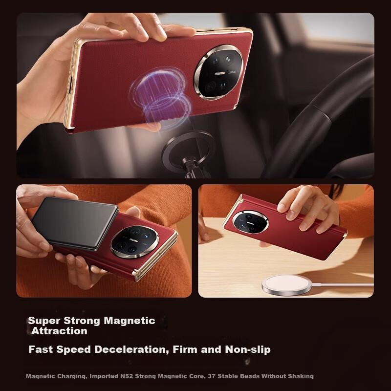 Magnetic Center AxisPhone Case for Huawei Mate X6, X6 Collector's Edition Leather Ultra-Thin Shockproof Magnetic Center Axis Foldable Screen