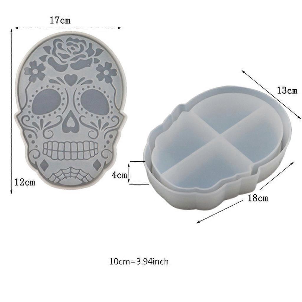 Skull Tray Epoxy Resin Mold Coaster Casting Silicone Mould for DIY Jewelry Box Resin Crafts Making Halloween Decorations