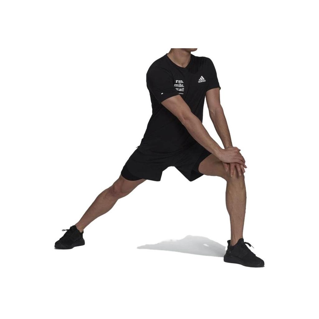 Adidas Letter Print Round Neck Breathable Loose Running Training Short Sleeve T-Shirt Men Tops Black GU0285