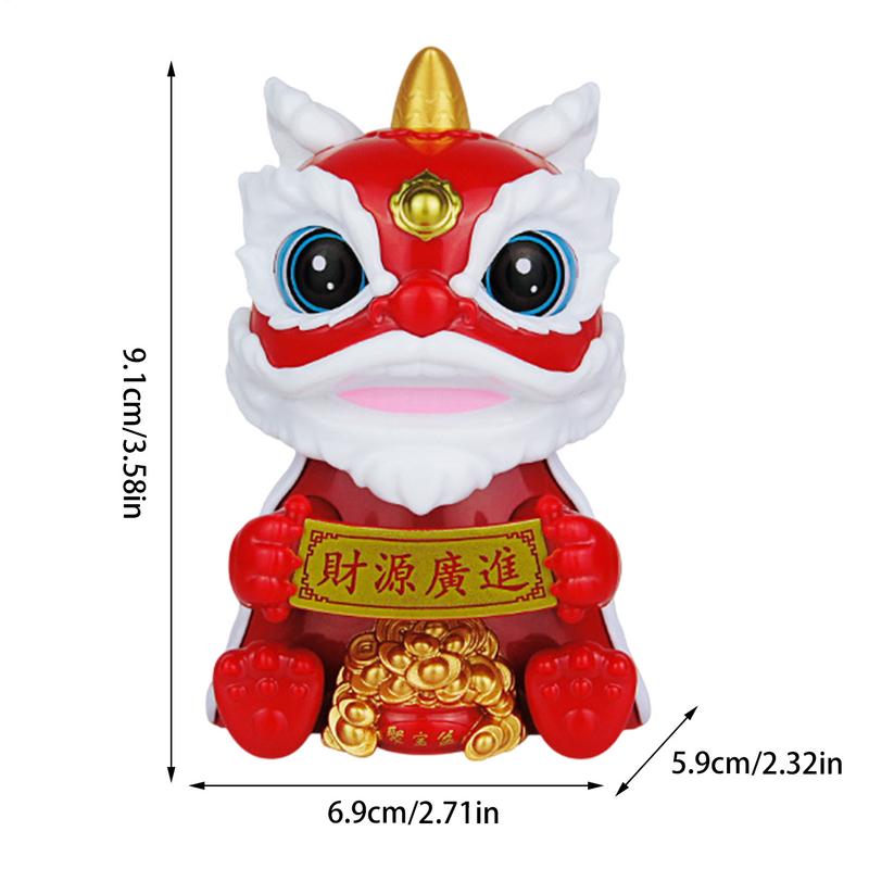 Chinese Style Lucky Dancing Lion Mascot Ornament Plastic Model Solar Powered Car Dashboard Statue Desk Decoration