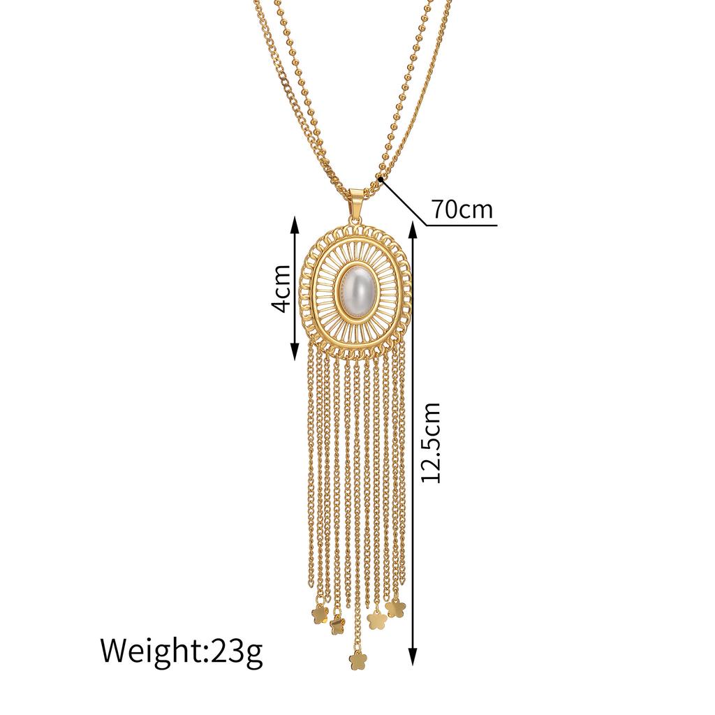Atoztide Bohemian Pendant Necklace for Women Stainless Steel Trendy Imitation Pearl Tassel Sweater Chain Christmas Jewelry Gift
