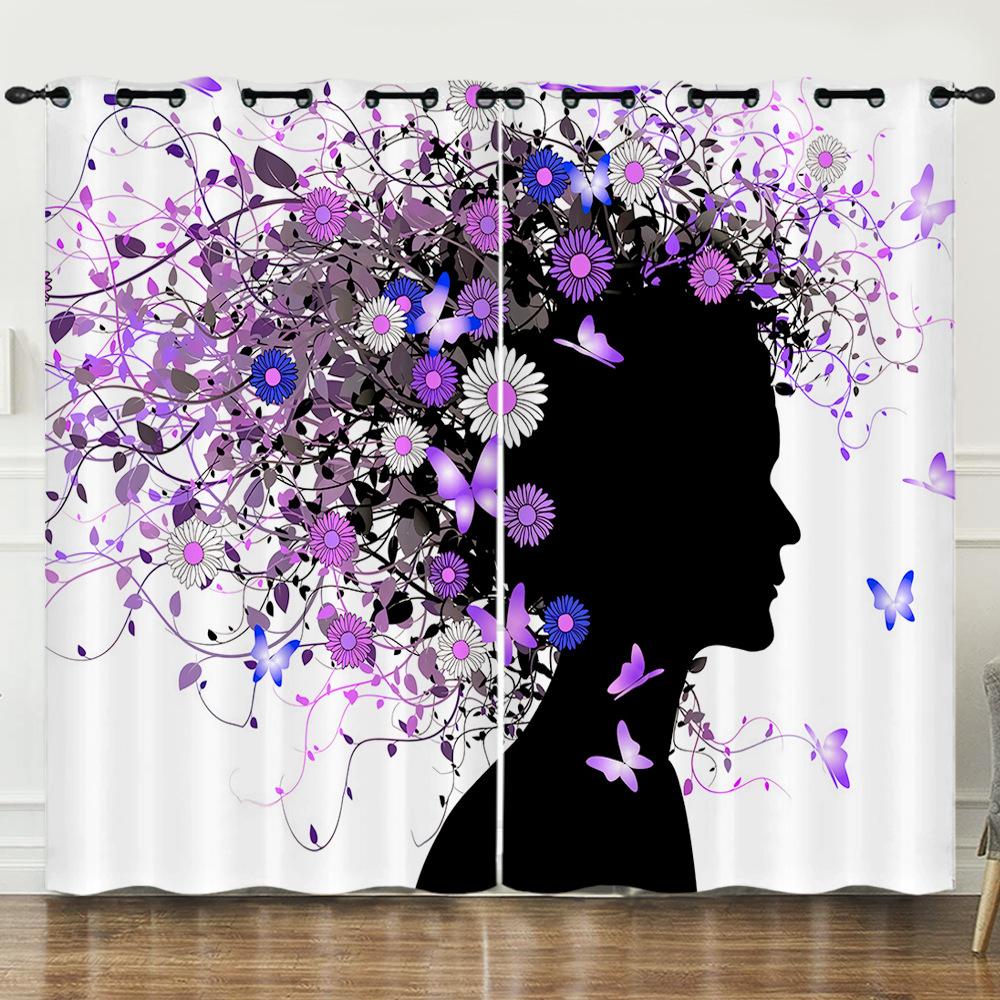 Curtain Creative Avatar Projection Close-Up Flower Digital Printing Blackout Curtain Punching
