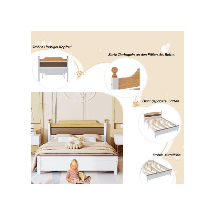 Lit double - MUVOE - 140x200 cm - Cadre en pin - Tête en MDF - Design intemporel