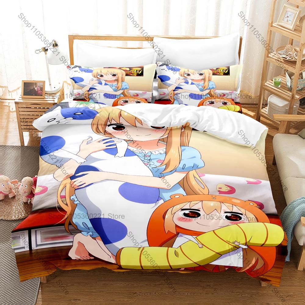Himouto! Umaru-chan Bedding Set Duvet Cover + 2 Pillowcases Cute Anime Umaru Doma Hamster Hoodie Kawaii Bedroom Decor