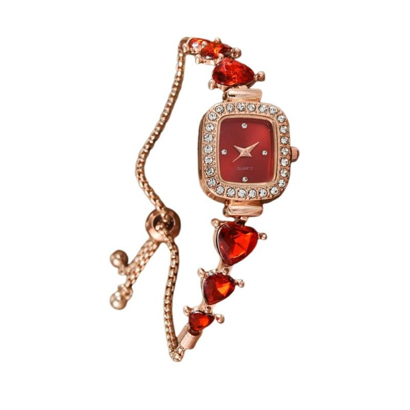 Student Korean Version Temperament Pull Rope Design Small Square Love Diamond Temperament Lazy Bracelet Watch