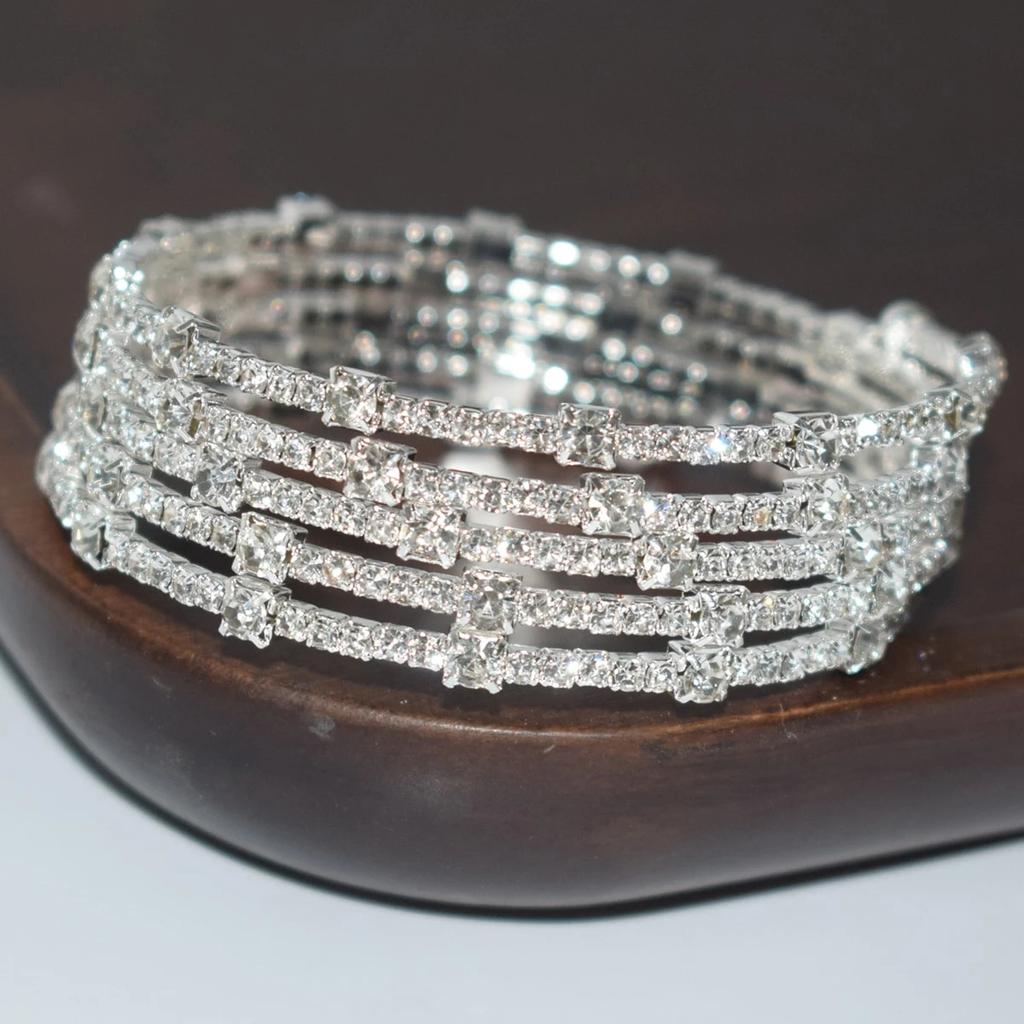 Charm Artificial Crystal Elegant Ornaments Fashion Wedding 5-row Rhinestone For Women Arm-hugging Festival Gifts Bracelet Creative Open Bracelet 1pc