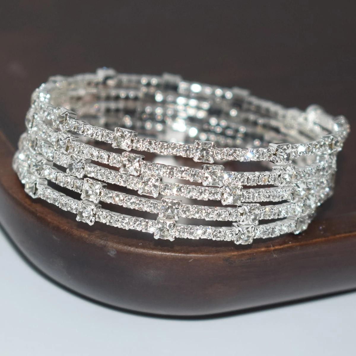 Обнимающий руку Фестивальные подарки Элегантный браслет 1 шт. Украшения Искусственный кристалл 5-рядный Стразы Креативный Для женщин Модный Многорядный Открытый браслет