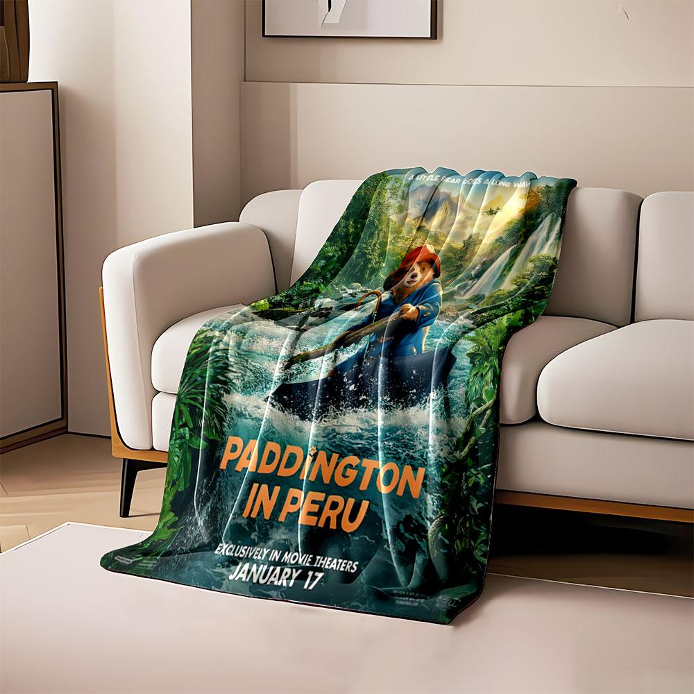 

A bear navigating river rapids in a forested mountainous landscape. for all seasons blanket lunch break throw gift 80cm x 120cm