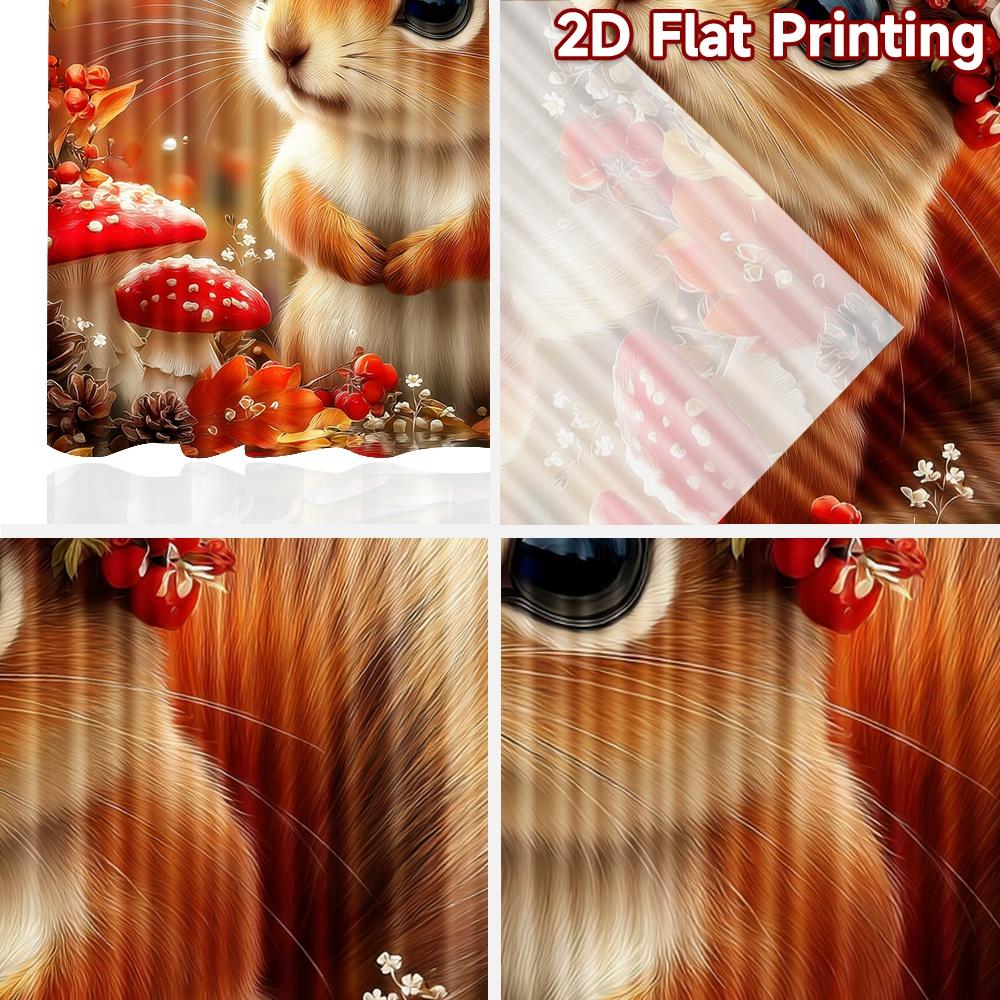 2D Flat Printing 2pcs Curtains Cute Squirrel Autumn Berries Digital Printed Polyester Drapes Festive Holiday for Home Wall Yard