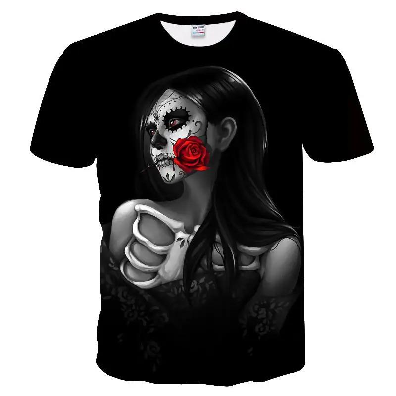 Men's skull print and beauty summer T-shirt, quick drying shirt, hip-hop, 3D print, personalized collar, short sleeved, fashiona