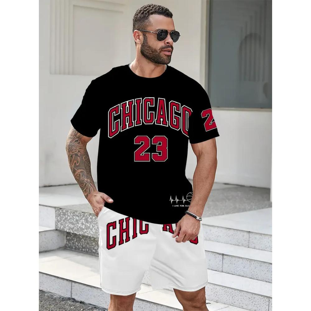 Fashion Men's Short Sleeve Suit Casual Loose Printing Versatile Unisex Sports Clothing