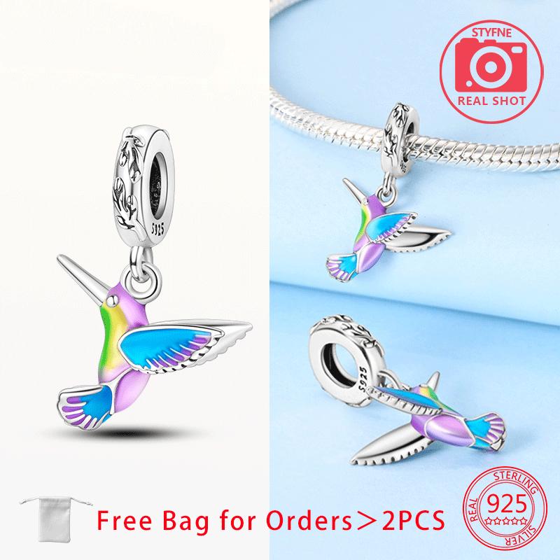 Original Copper Animal Colorful Parrot Jade Series Charms Hummingbird Bird Beads Pendant Fit Diy Bracelet Women Jewelry Gift
