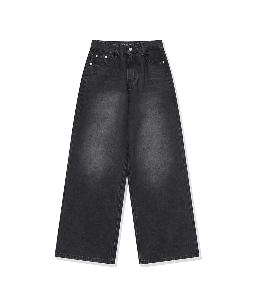 Chambros Women'S Semi-Wide Washed Denim Pants [Washed Black]