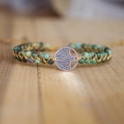 Tree of Life Layered Beaded Bracelets for Women, African Turquoise Adjustable String Charm Bracelet with Double Pendant