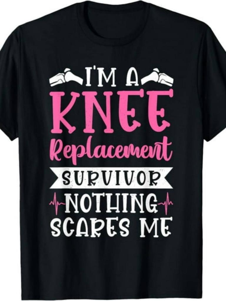 's Retro Warrior Knee Replacement Surgery T-Shirt - Short Sleeve Round Neck Microelastic -Compatible