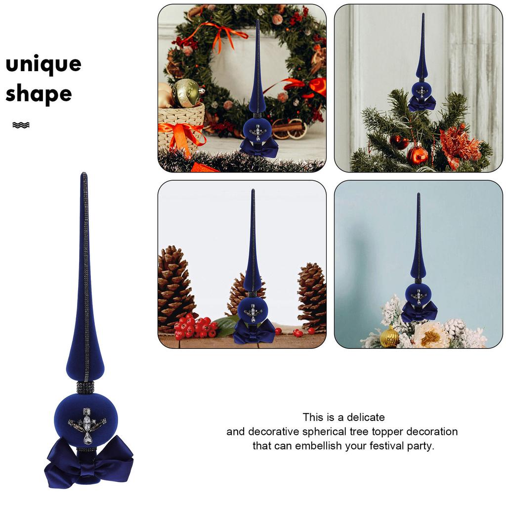 Elegant Christmas Tree Topper 1 Piece Bling Rhinestone Flocked Cloth Ornament Festive Decor for Xmas Holiday Party