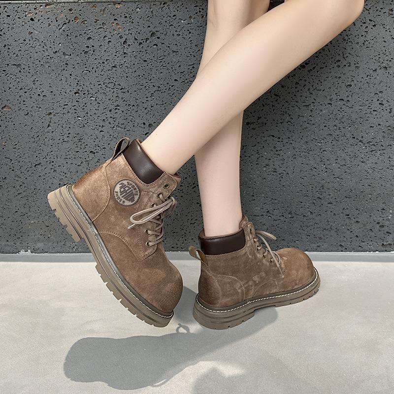 Inner Heightening Big Head Martin Boots Women's Autumn Fashion Short Boots Outdoor Casual Rhubarb Boots Women's