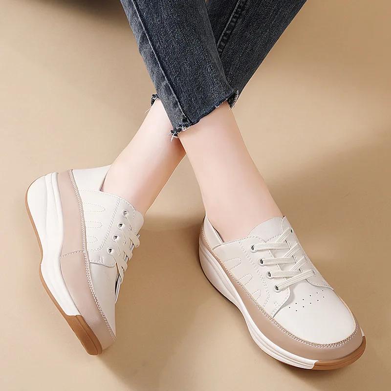 Fashion Platform Shoes Women's Sneakers 2025 New Single Shoe Wedges Casual Shoes Woman Lace Up Anti Slip Casual Shoes Zapatos De Mujer