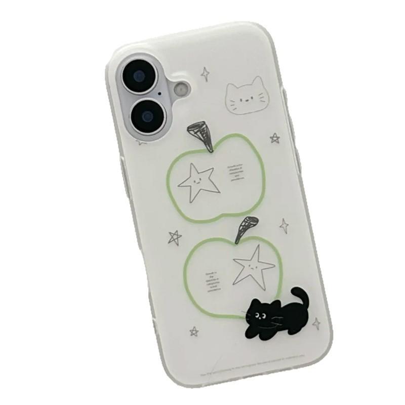 Ins Frosted Simple Painting Green for Apple Black Cat Double Layer for Apple 17/14/13Pro Mobile Phone Case for IPhone16