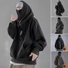 Męska, jesienna, luźna bluza z kapturem, stójką, długim rękawem, przednią kieszenią, jednolitym kolorem, pulowerowe topy Streetwear