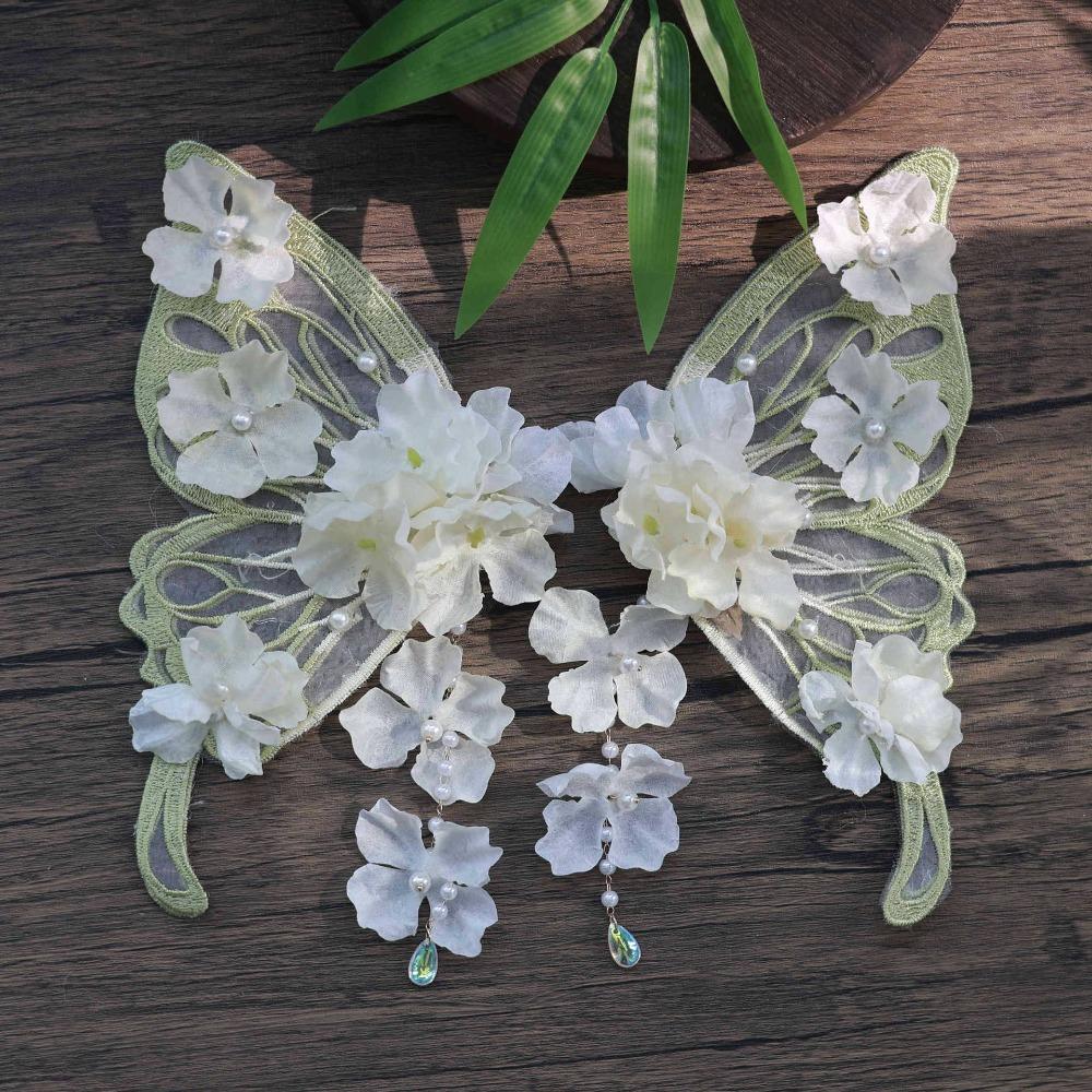 Mesh Large Butterfly Hairpin Imitation Pearl Flower Hair Clip Tassel Duckbill Clip  Wedding