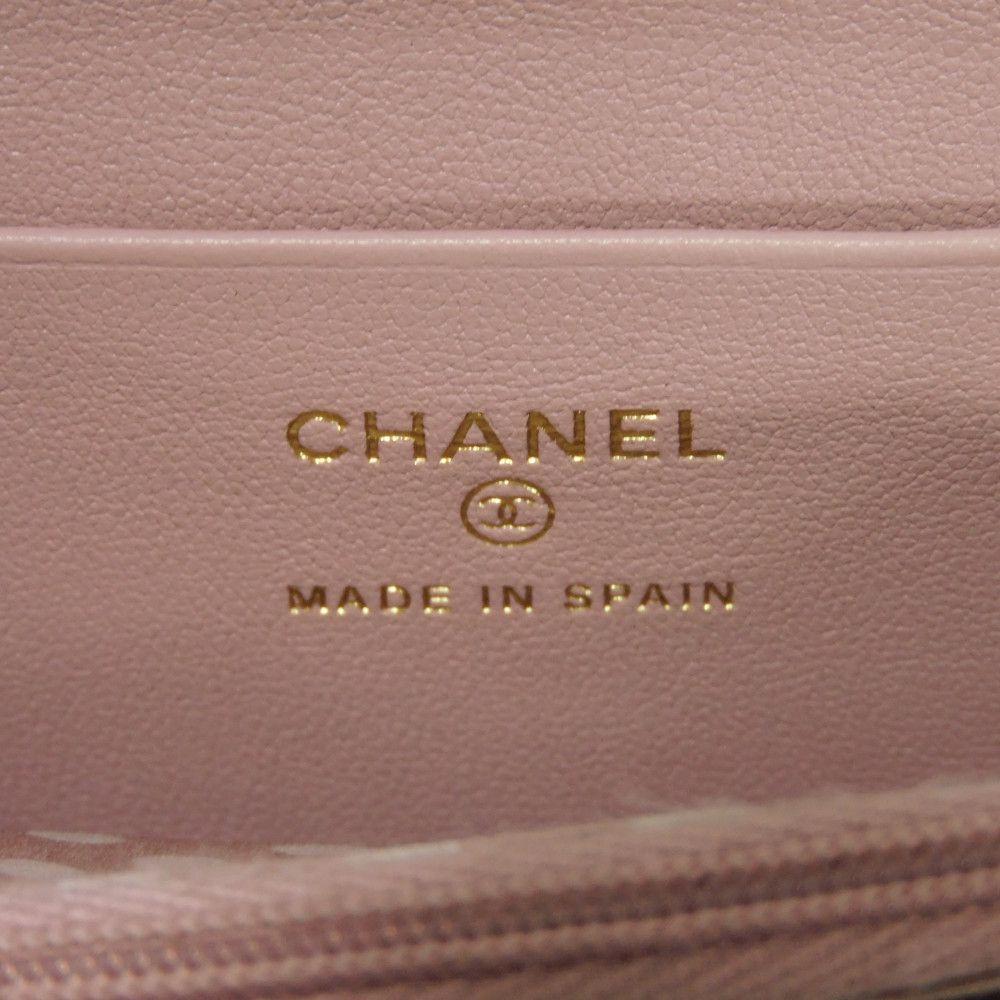 Used 10097 Coco Pearl Zip Coin Purse AP3811 7943 COCO Mark CC Mark Dots Random Matelasse Pink Beige Women's from Japan