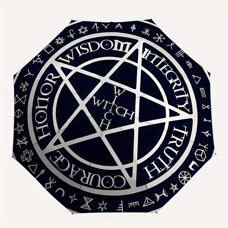 "Witchcraft Symbol: Honor, Wisdom, Integrity, Truth" Umbrella, Cute Umbrella with Cute Design, Portable 3-Fold Compact Umbrella for Men & Women, Valen