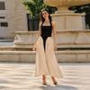 Women's Black and White Spliced Hanging Neck Backless Long Dresses U-neck Daily Casual Versatile Style Summer New Women's Contrasting Dresses