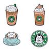 Cat On Coffee Cup Ice Cream Enamel Pin Funny Brooch Cartoons Badge For Bags Jeans Hoodies Denim Lapel Pin Jewelry Kids Best Gift