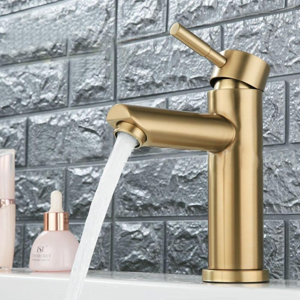 Modern Mixer Faucets Bathroom Basin Stainless Steel Brushed Golden Basin Sink Faucet Tap (GOLD,Stainless Steel)