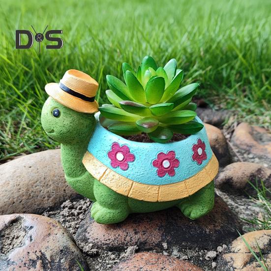 Turtle Plant Pot Decoration High Durability Waterproof Cartoon Cute Turtle Animal Succulents Holder Resin Flower Pot