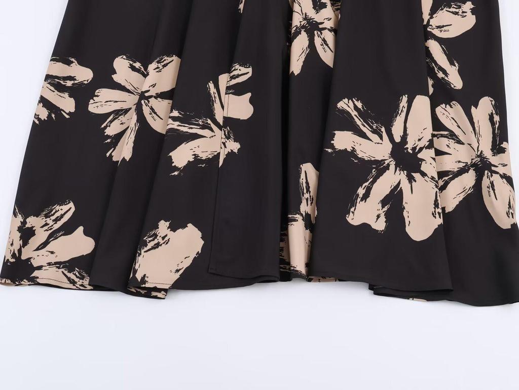 2026 Frühling Europäischer & Amerikanischer Stil Schlankmachendes Bedrucktes V-Ausschnitt Taillenbetonendes Kleid