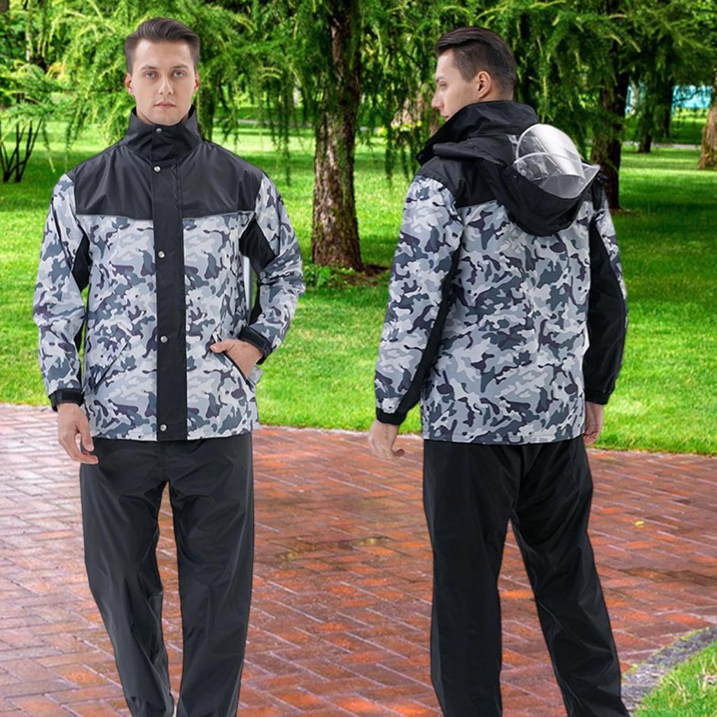 Formemory Men's Motorcycle Rainwear Set, Waterproof and Windproof, Separate Design for Heavy Rain, Heavy Duty, Lightweight, Camouflage Design (Size L)