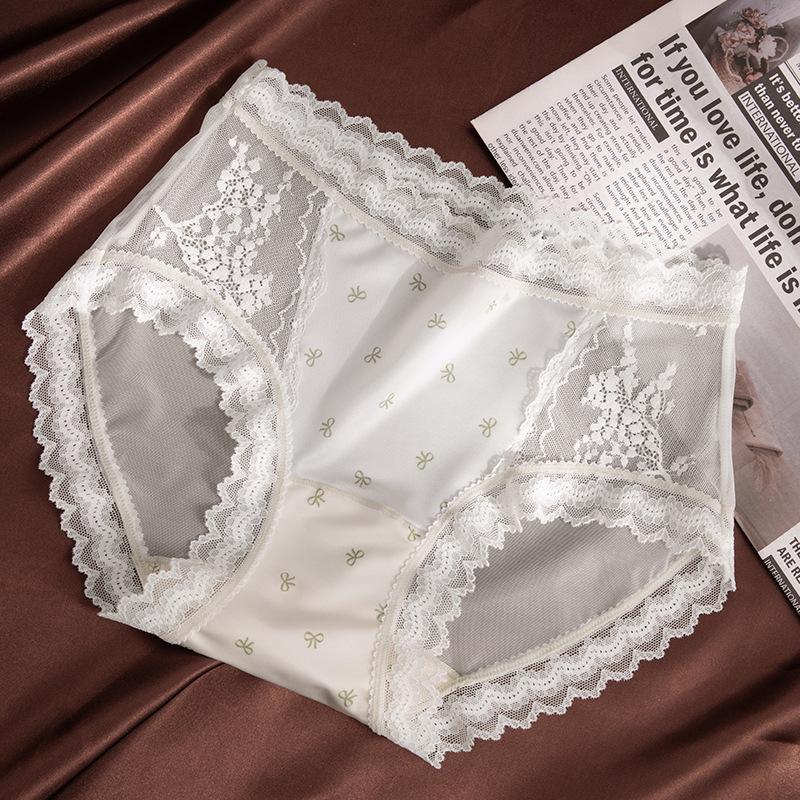Girl Summer Thin and Sweet Sexy Lace Butterfly Satin Breathable Briefs