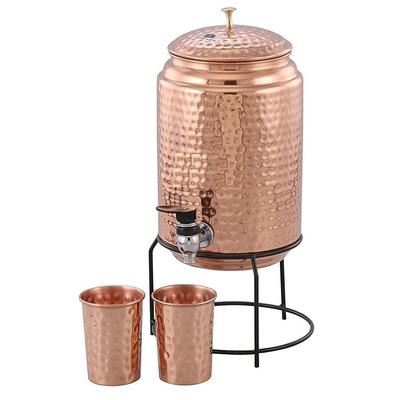 5 Litre Copper Water Dispenser with Stand and 2 Glasses Hammered Texture, Rustproof & Durable | with Added Health Benefits of Copper