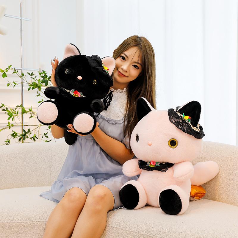 Big-eyed Cat Plush Toy Cute Black and White Lace Kt Cat Doll Doll Machine Gift Exchange