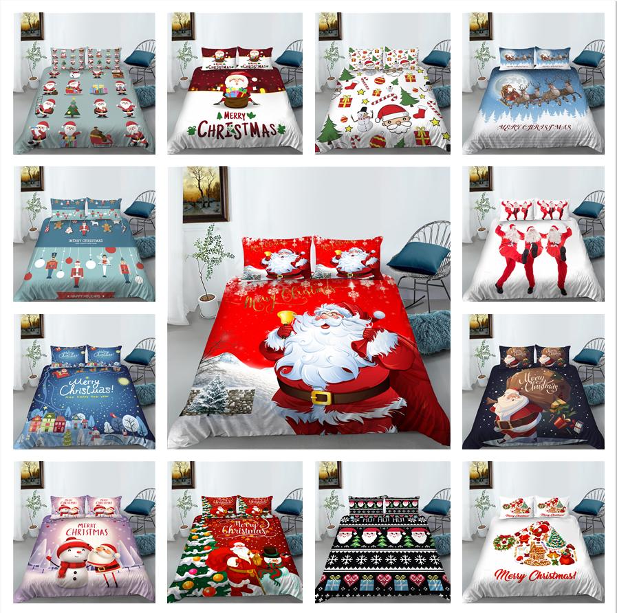 

Рождественский тематический комплект постельного белья с принтом, рождественские подарки для спальни, домашний полноразмерный одиночный двойной пододеяльник и наволочка, 2/3 шт.