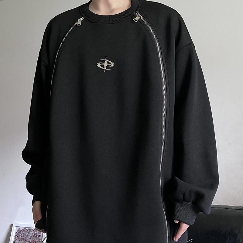 

Мужская толстовка с круглым вырезом на молнии - коллекция Весна/Осень 2023, свободный пуловер с длинными рукавами. XL чёрный