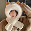 Furry Cartoon Capybara Hat with Scarf Gloves Set Thicken Furry Hat Oversized Headgear Hat for Winter Commute