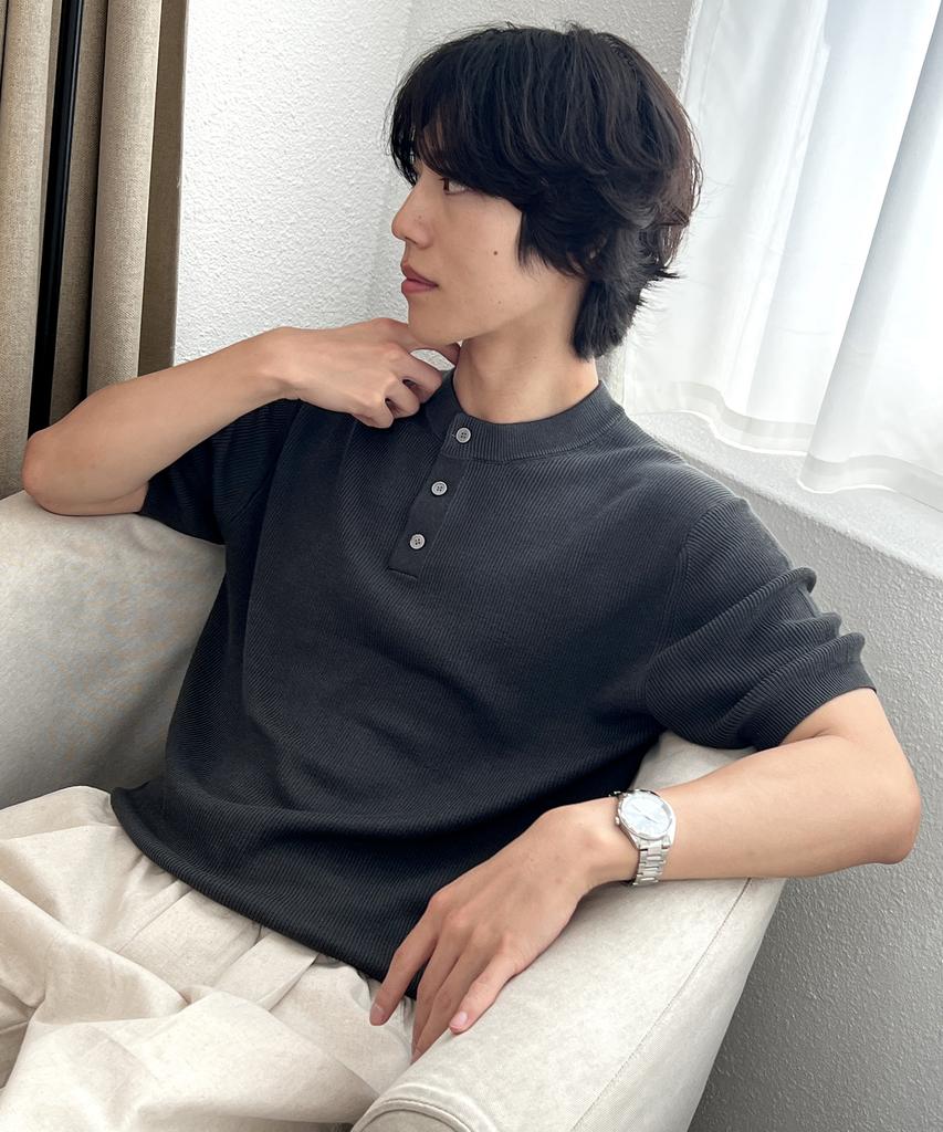INDUST Crop Muscle Henley Neck Half Knit_4 Colors