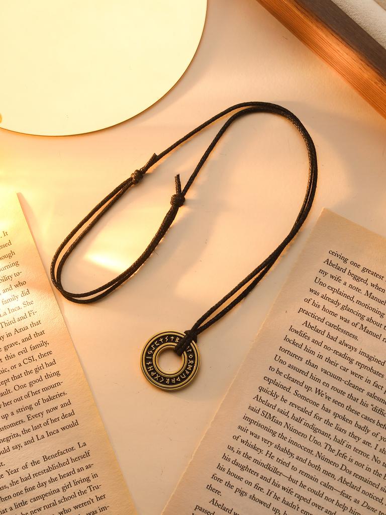 Vintage Viking Rune Round Titanium Steel Pendant Necklace Roman Numeral Sweater Chain Adjustable Necklace