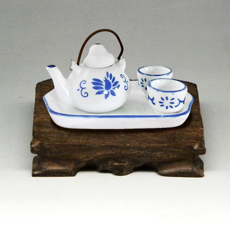 1Set 1:12 Dollhouse Miniature Ceramic Tea Set Combination Teapot Tea Cup Tea Tray Model Decor Toy Doll House Accessories