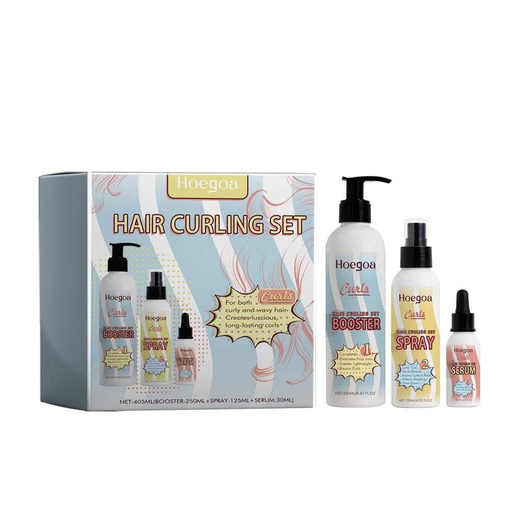 Coffret de soins capillaires pour cheveux bouclés et lissés, spray coiffant, agent coiffant et anti-frisottis, lot de 3 250 ml, 125 ml et 30 ml