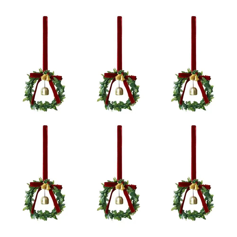 Christmas Bow With Bells Classic Red Green Velvet Bow Bell Pandent Wreaths Hanging Wreath Decoration Decorative Christmas Z4J9