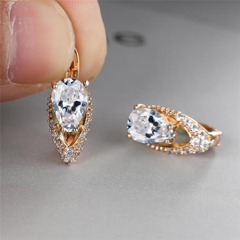 New drop-shaped emerald zircon plated champagne gold ear buckle wedding earrings women's jewelry